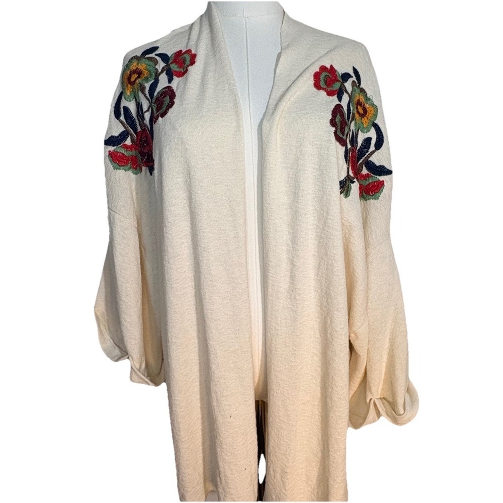 ZARA EMBROIDERED KIMONO Floral Ivory Cardigan M BOHO Chic Grandmacore Cottagecor - Picture 3 of 11